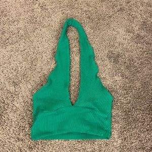 zara green halter cropped top